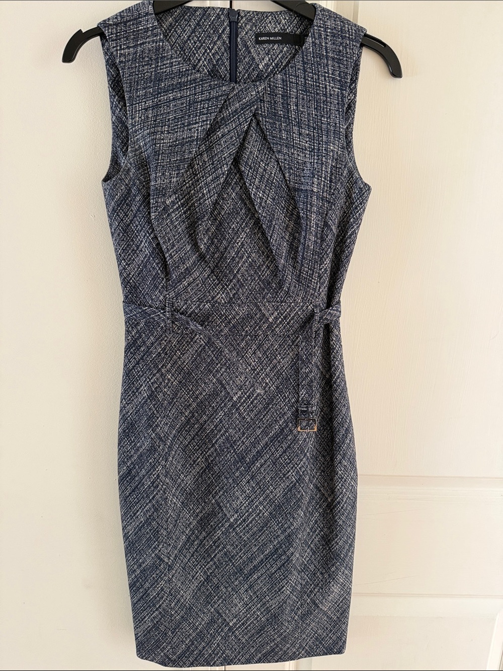 Karen Millen Blue Cross-Pleat Sheath Dress